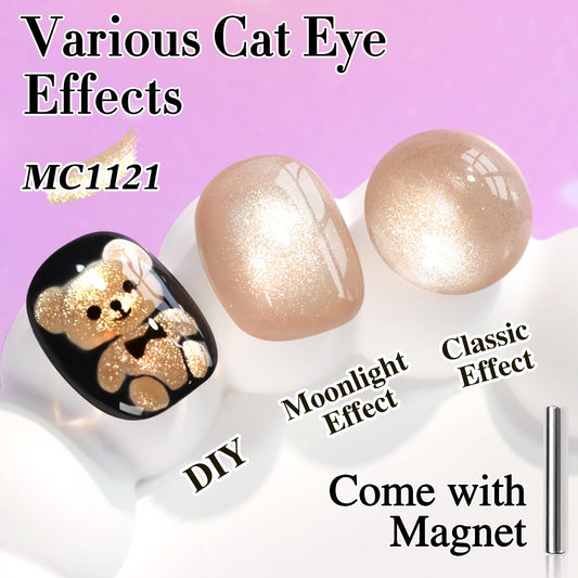 Double Rhythm Cat Eye Gel Polish with Magnet 15ML Ice Glass Holographic Glitter Shimmer Translucent Sheer Color Salon Soak Off Magnetic at Home (Milky Nude-MC1121)