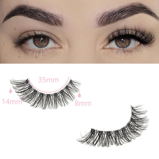 FARRED Cat Eye Lashes False Eyelashes Short Wispy Lash Strips Volume Eyelash 14 Pairs Cateye Medium Length False Clear Band Lashes Natural Looking Hybrid Clusters Full Strip Lashes (F25 | 8-14mm)