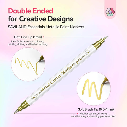 SAVILAND Essentials Nail Art Pens Set: 10 Colors Double Ended Quick Dry Nail Polish Pens for Nail Art Design Painting Drawing Liner Brush Dotting Tool Metallic Nail Paint Markers Pen Home Manicure DIY