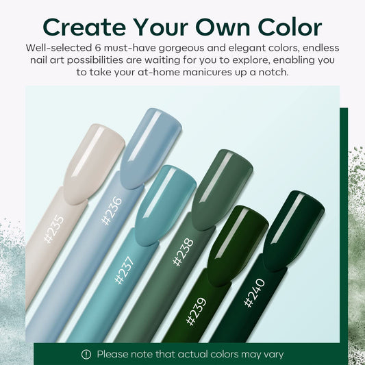 Modelones Acrylic Powder 6 Colors Acrylic Nail Powder Kit Sage Green Mist Blue Light Grey Dark Olive Shades Matcha Avocad 3D Acrylic Nail Art Nail Extension No Nail Lamp Needed (C5-Misty forest)