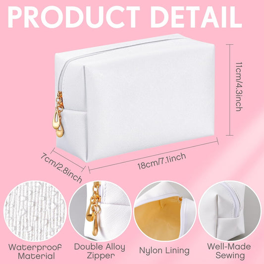 Kigeli 15 Pcs Aesthetic Makeup Bags PU Leather Cosmetic Pouches Waterproof Plain Toiletry Bags Makeup Pouches Bulk for Women Party Gift Travel Storage Organizer(White)