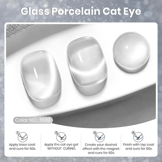 Beetles Silver Cat Eye Gel Polish, 15ML Silver Glass Cat Eye Glitter Gel Polish with Magnet Shimmer Translucent Sheer Color Soak Off UV Lunar Gleam Series French Nail Art Gift for Women