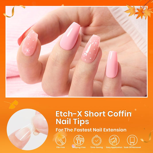 Beetles Gel Nail Tips Short Coffin Pre-Etched Nail Tips, 12 Sizes 288 Pcs Full Cover Soft Tips Half Matte False Nails Clear Acrylic Glue on Nails Extension DIY Manicure Gifts for Women