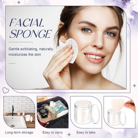 Loopeer 96 Pcs Compressed Facial Sponges with Container Disposable Face Sponge Pads for Washing Face Cleansing Exfoliating Esthetician Makeup Removal(White)