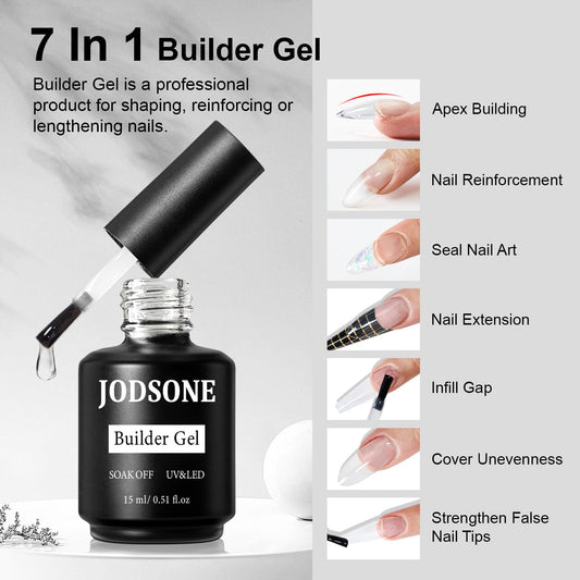 JODSONE 15ML Base Coat Top Coat and Builder Gel 3 PCS Gel Polish for Salon and Home Use