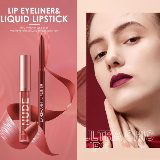 LANGMANNI 6 Matte Lipstick with 6 Lipliners Durable Makeup Set,Long-Lasting Non-Stick Cup Not Fade Waterproof Pigmented Velvet Lipgloss Kit Beauty Cosmetics Makeup Gift for Girls (#C)