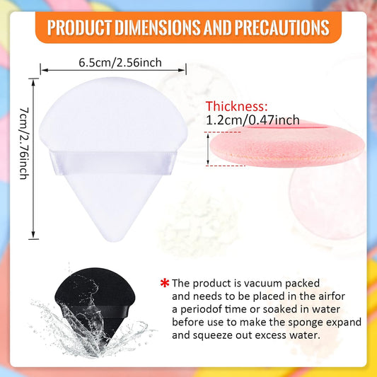 Meanplan 100 Pcs Powder Puff Face Soft Makeup Sponge Triangle Powder Puffs for Loose Velour Cosmetic Foundation Wet Dry Sponge Makeup Tools(Black, White, Pink)