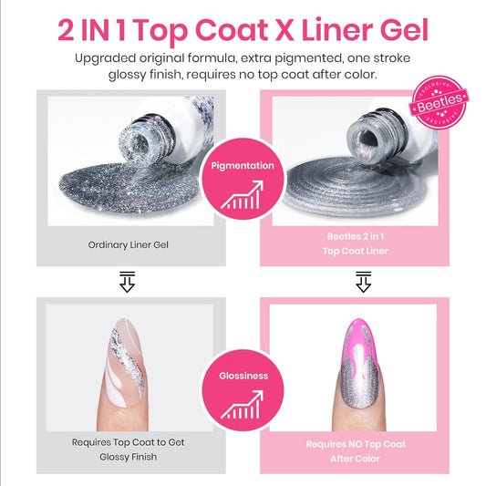 beetles Nail Art Polish Set- 12 Colors 2 IN 1 Gel Nail Polish, Pink Blue Purple Brown Black Gel Liner Polish Soak Off Nail Art Design Set, Nail Brush for Nail Painting for Women