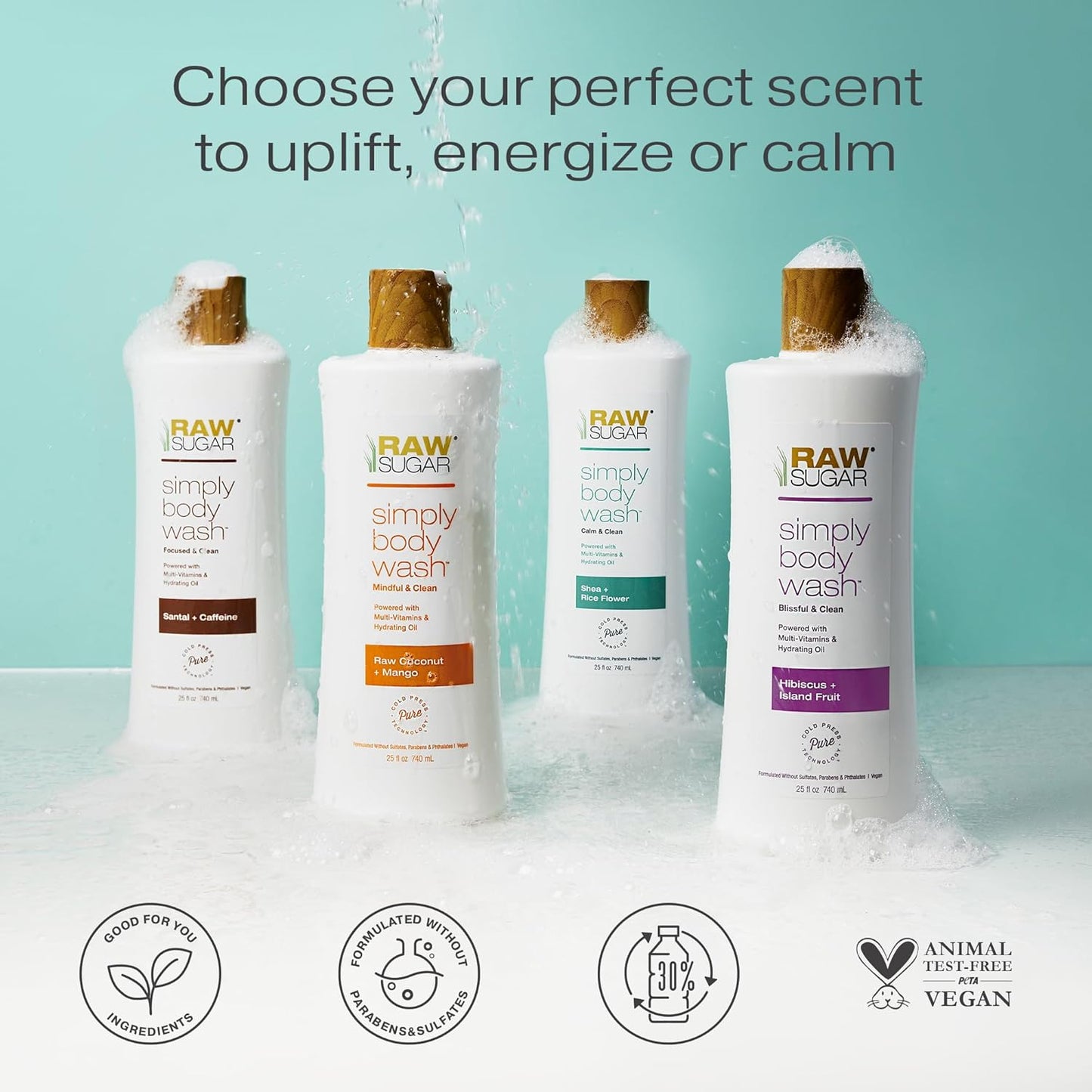 RAW SUGAR Simply Body Wash - Pineapple + Maqui Berry + Coconut, Moisturizing & Brightening Bath & Shower Gel, Sulfate-Free, Paraben-Free & Vegan (Pack of 3)