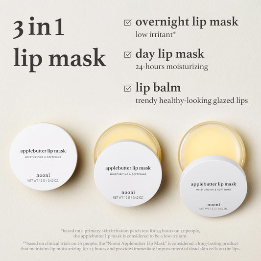 NOONI Vegan Applebutter Lip Mask Overnight – Hydrating Lip Balm & Butter with Shea Butter & Vitamins | Soothing Moisturizer, Softening Treatment for Dry Lips, 0.42 oz
