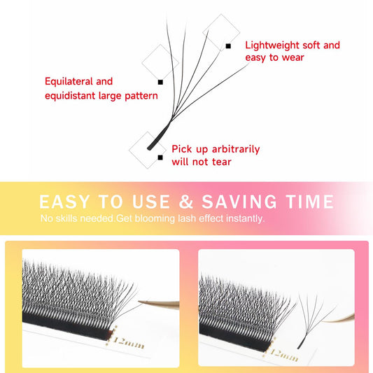 W Lash Extensions Supplies 5D Eyelash Extensions W Shape 0.07mm Thickness C Curl 14mm Premade Fans Easy Fan Lashes Volume Matte Black 12 Rows Crisscross Eye Lashes(W-5D-0.07-C,14mm)