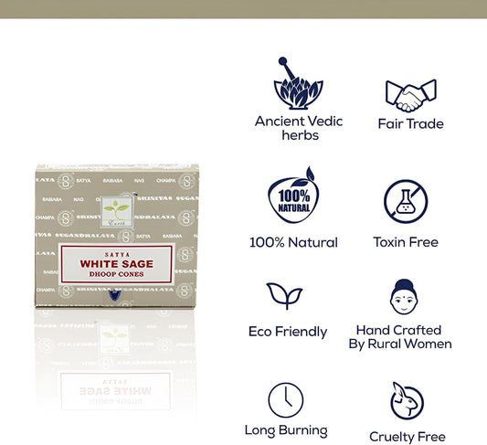 Satya Sai Baba White Sage Original Earth Marked Natural Masala Incense 144 Dhoop Cones in Pack of 12 Boxes | Best for Prayer, Meditation and Relaxation