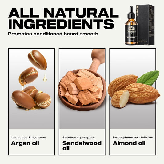 Waking Forest Beard Oil - Beard Oil for Men Thicker Beard with Vitamin E, Rosemary, Castor Mustache Oil for Black Men, Softens & Strengthens Beard Care Oil (Sandalwood, 1oz)