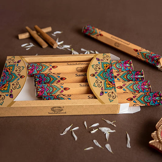 Raajsee Sandalwood Incense Sticks 15 Sticks x 5 Pack -100% Pure Insense Organic Natural- Hand Rolled Free from Chemicals - insent Stick Perfect for Church Aromatherapy, Stress Relief, Meditation