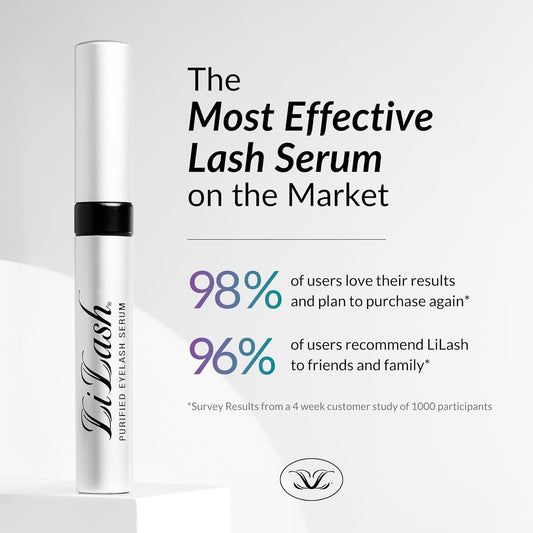 LiLash Purified Eyelash Serum to Grow Longer & Fuller-Looking Lashes - Eyelash Growth Enhancer, Safe for Use with Contacts, Lash Extensions, Sensitive Eyes - Vegan & Cruelty-free (2mL, 90-Day Supply)
