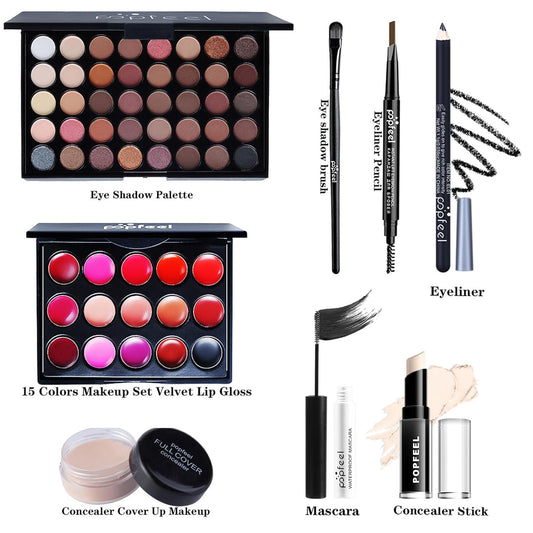 Makeup Kit for Women, All in One Makeup Gift Set for Women and Teen Girl, Full Makeup Kit with Lipgloss Eyeshadow Palette Concealer Stick Mascara Eyeliner Pencil Eye Shadow Brush