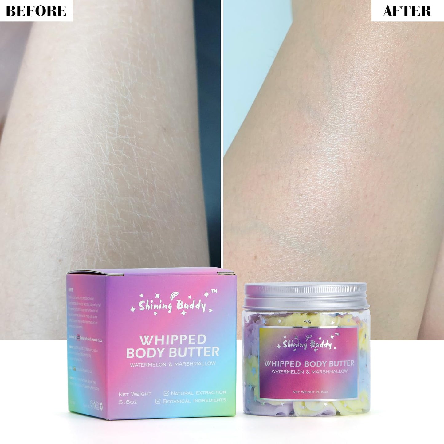 Whipped Rainbow Body Butter, Watermelon & Marshmallow, Fruity Scent, Infused with Fruit extracts, Non-Greasy,Creamy & Moisturizing Shea Butter,Nourishing Skincare for All Skin,5.6 oz