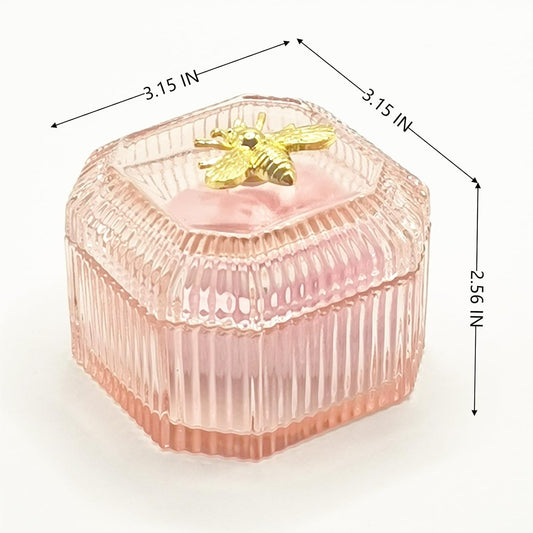 Body Powder Puff and Container - Glass Dusting Powder Container with Soft Puffs Vintage Powder Puff Case for Women & Girls (3.15x3.15x2.56 H IN) - GRB015-Pink