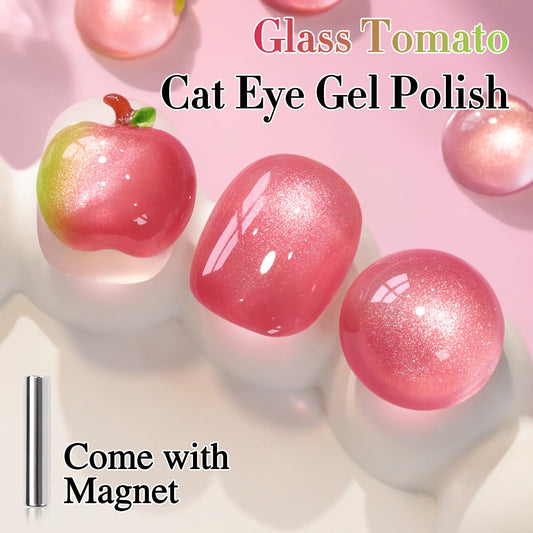 Double Rhythm 0.5 OZ Cat Eye Gel Polish with Magnet 15ML Holographic Glitter Shimmer Translucent Jelly Color Magnetic Nail Polish Salon DIY at Home (Red Pink-MC1207)