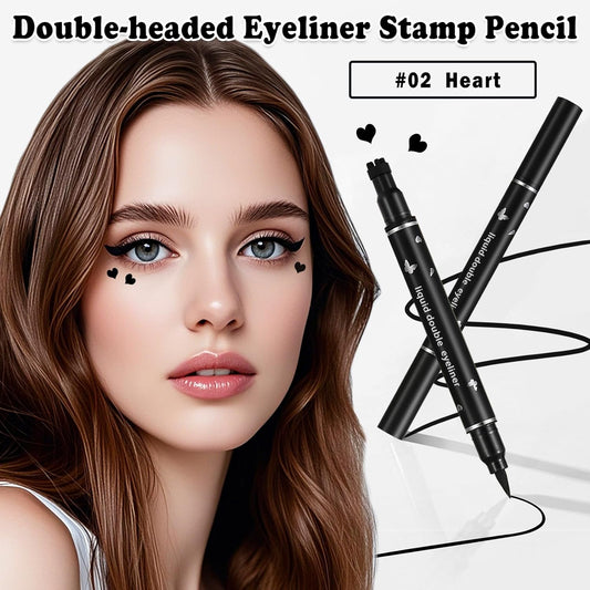Double-headed Eyeliner Stamp Pencil Black Liquid Winged Eyeliner Stamp Pen Waterproof Smudgeproof Eye Liner Stamp for Eye Makeup(02 Heart)