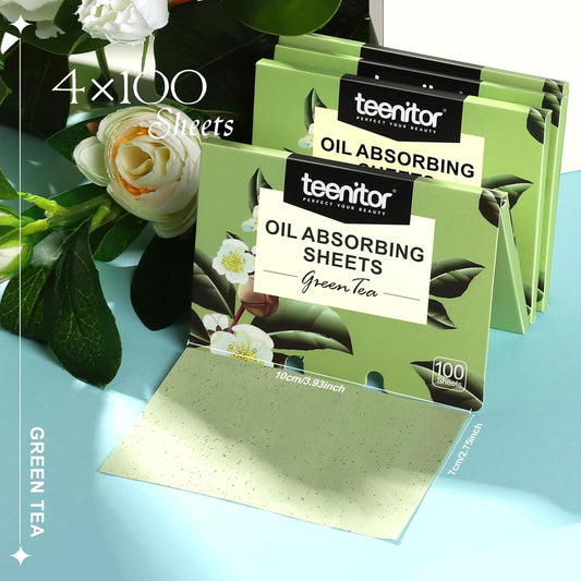 Teenitor Oil Blotting Sheets for Face, 400 Sheets Green Tea Oil Absorbing Sheets Blotting Paper for Oily Skin, Oil Absorbent Pads Face Oil Wipes Oil Sheets for Women, Oil Control Film Large 10cmx7cm