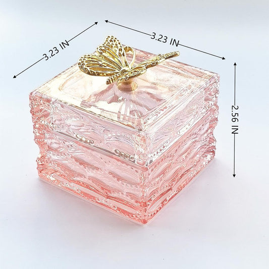 Body Powder Puff and Container - Glass Dusting Powder Container with Soft Puffs Vintage Powder Puff Case for Women & Girls (3.23x3.23x2.95 H IN) - GRB016-Pink