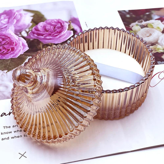 Ultra Soft Powder Puff and Container 3.3" High Density Velvet Dusting Washable Reusable Powder Puff,Body Powder Puff and Glass Jar Holder Loose Powder Box with Puff for Face Makeup(Amber)