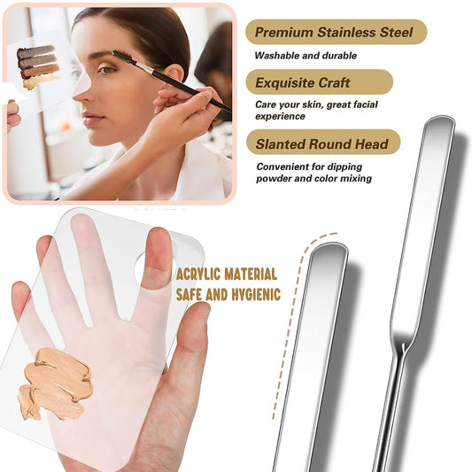 Makeup Spatula and Makeup Palette, Stainless Steel Foundation Palette & Tiny Cosmetic Spatula Tool for Nail, Art, Eye Shadow, Eyelash, Face Makeup (Acrylic)