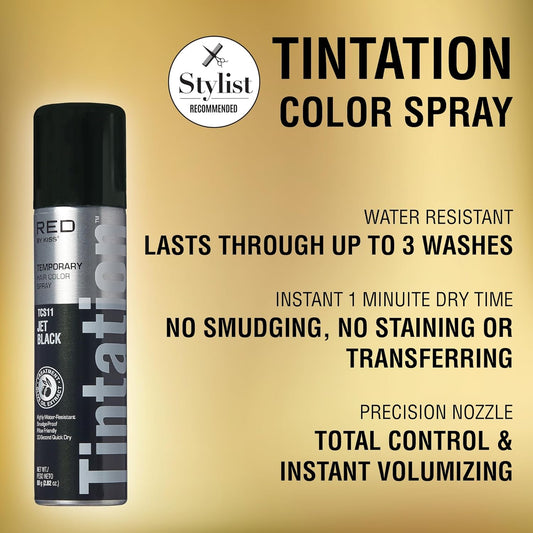 Red by Kiss Tintation Temporary Hair Color Spray, Instant Gray Root Touch Up Coverage, Water-Resistant & Smudge-Proof, Easy Wash Out, Barber & Hairline Touch-Up, Quick-Dry (Jet Black, 2.82 oz)
