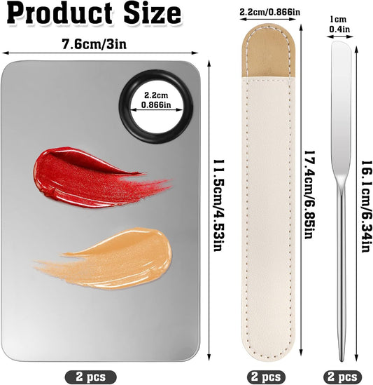 6 in 2 Set Makeup Mixing Palette with Korean Makeup Spatula, Stainless Steel Foundation Palette with Spatula for Mixing Foundation Eye Shadow Eyelash Nail Art
