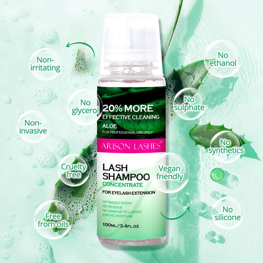 ARISON LASHES Lash Shampoo Concentrate for Lash Extensions 100ML Eyelash Cleanser Concentrate Oil-Free Eyelash Extension Shampoo with Salon Home Care(Aloe Vera)