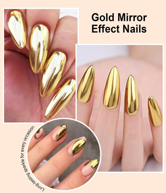 2 Jars Chrome Nail Powder:Mirror Effect Gold Chrome Nail Powder,Metallic Mirror Silver Chrome Powders Decoration for DIY Nail Art,Pigment Holo chrome powder with 4 Eyeshadow Sticks
