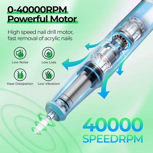 Electric Nail Drill Professional: Shiny 40000RPM Electric Nail File Kit E File Nail Drill Machine with LCD Display for Acrylic Gel, Manicure Pedicure Polishing Grinder for Salon Home, Diamond