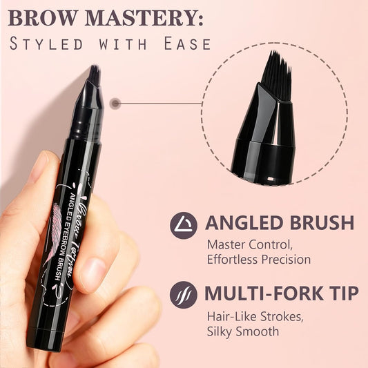 Eyebrow Pen, Waterproof Eyebrow Pencils for Women - Angled Brow Brush & Multi-Fork Tip Microblading Brow Pen, Precisely Creates Natural Hair-Like Brows, Easy to Use 01-Brown