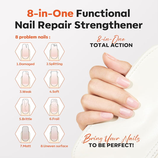 modelones Nail Strengthener Clear Nail Polish Repair for Damaged Nail Hardener Extra Strong and Growth Crystal Clear 15ml