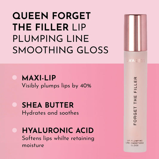 Lawless Queen Forget the Filler Lip Plumping Line Smoothing Gloss - Rosy Outlook - Premium Volumizing Lip Gloss with Natural Ingredients Designed to Plump, Firm, and Hydrate Lips 0.19 oz