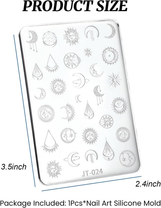 Nail Art Silicone Template, Sun and Moon Nail Decoration Silicone 3D Nail Art Carving Templates for Precise Embossed Pattern, Nail Tools Nail Charms for Acrylic Nail DIY Craft