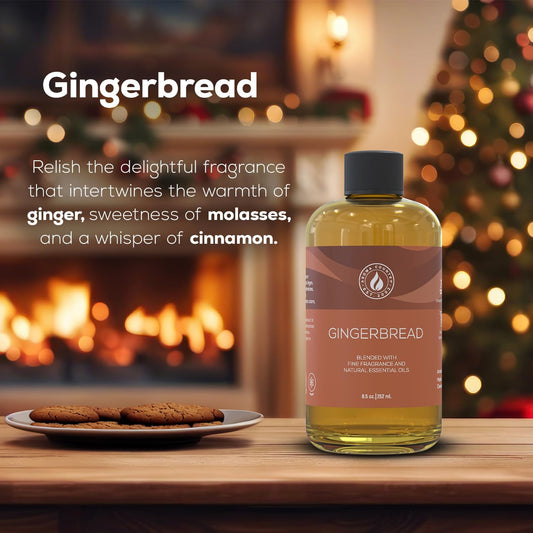 Aroma Country Gingerbread Diffuser Oil - Luxury Essential Oils for Diffuser Refill & Air Freshener Room Spray - Long-Lasting & Natural Home Fragrance, Gingerbread Scented Oil (8.5 Fl. oz)