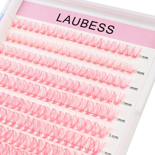 Colored Lash Clusters LAUBESS Colored Eyelash Clusters Wispy Pink Colored Lash Extensions Colorful Lash Clusters Individual Lashes (Pink 40D-0.07D-Mix9-16)