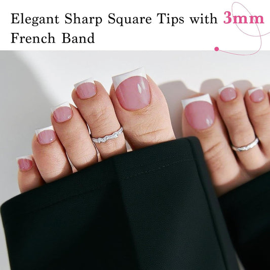 Toe Nail Press Ons French Tip, Sharp Square Berry Pink Pre-Designed Fake Toenail Press On for Women DIY, Soft False Acrylic Nail Extension 15 Sizes, 270 Pcs - Builder Nail Gel & Top Coat Needed