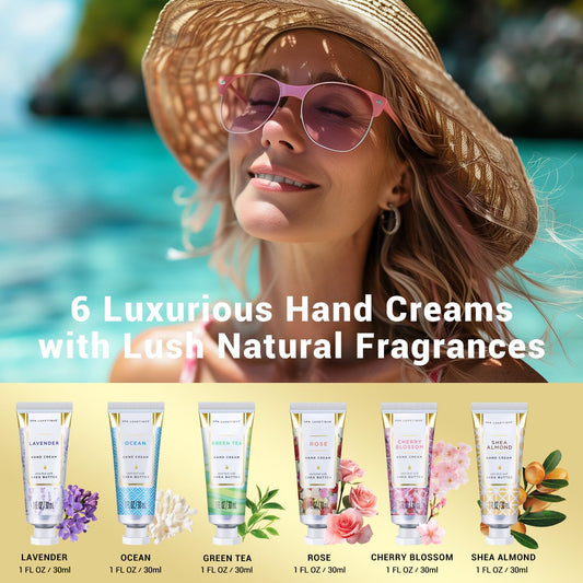 spa luxetique Travel Size Hand Cream Gift Set - Scented Hand Lotion for Dry Skin, Ideal Birthday Gift for Women, 6 x 1.0 oz