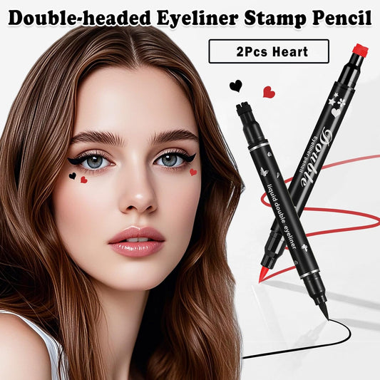 2PCS Double-headed Eyeliner Stamp Pencil Black and Red Liquid Winged Eyeliner Stamp Pen Waterproof Smudgeproof Eye Liner Stamp for Eye Makeup(Heart)