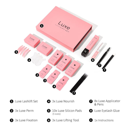 Luxe Lash Lift and Tint Kit – Professional Eyelash Lift and Tint Kit for At-Home Use – Keratin Lash Lamination, Lash Curling & Dye Kit – DIY Lash Perm and Tint Set – 3 Applications – Made in USA