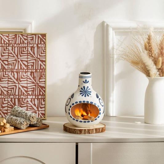 Handmade Ceramic Palo Santo Holder Burner & Sage Holder - Mini Tabletop Chiminea Burner Tray with Ash Catcher, Decorative Incense Holder for Spiritual Meditation & Yoga