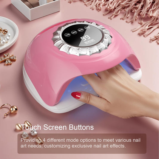 Pink UV LED Nail Lamp – Elegant Touch Screen Nail Dryer with 4 Timer Settings, Detachable Base & Dual Light Beads for Quick Gel Polish Curing – Salon-Quality Manicure at Home