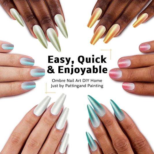 Sponge Pat Paint Nail Gel, Blending Colors Ombre Nails Gradient Gel Nail Blush Blooming Aura Nails Drawing Stripper Floral Painting Nail Art, No Wipe, Aurora Mermaid Chrome Silk Satin (9 Colors L)