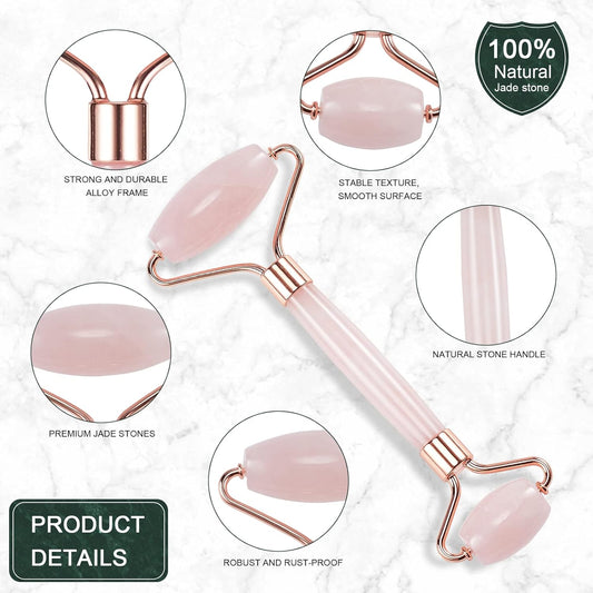Jade Roller for Face, Facial Roller Massager Skin Care Tool, Gua Sha Facial Tools for Face, Neck, Eyes, Reduce Puffiness of The Skin (APink)