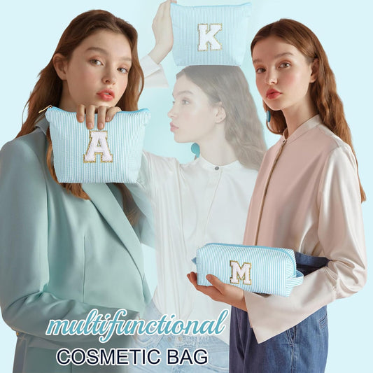 YOOLIFE Cute Makeup Bag for Women & Girls - Cosmetic Bag | Initial Make Up Bag | Personalized Gift for Women / Her | Bridal Shower & Mother's Day Gift