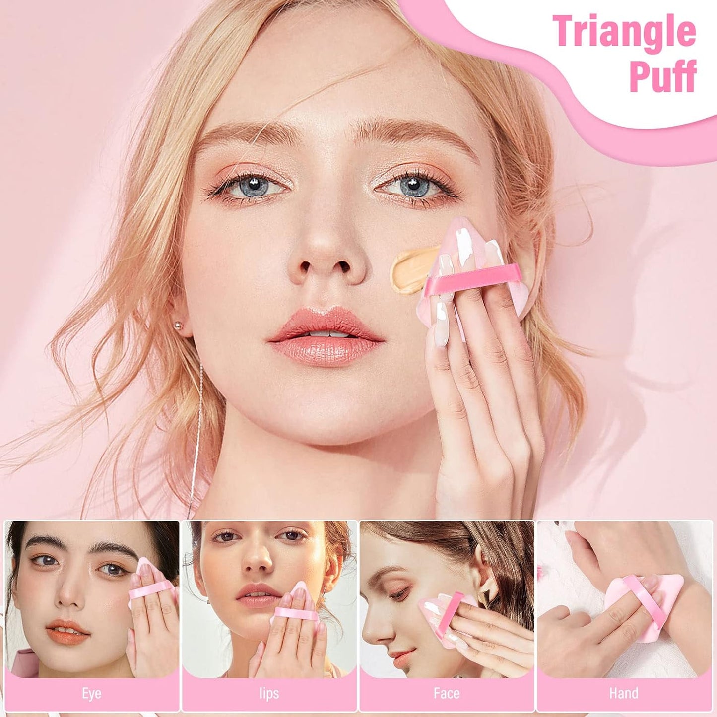 Thrilez 20pcs Triangle Powder Puff, Loose Powder Puffs Makeup Puff for Face Powder, Setting Powder Puff for Make Up, Face Puff Pads for Press Powder, Sponge Powder Applicator for Face and Eye (Pink)