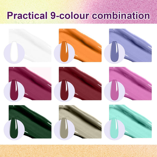 Gradient Painting Gel, 9 Colors Ombre Gel Nail Polish Brown Red Sponging for Pigment Pat Aura Nails French Manicure Long-lasting Soak of UV Home Salon DIY Nail Art Foreign Landscapes